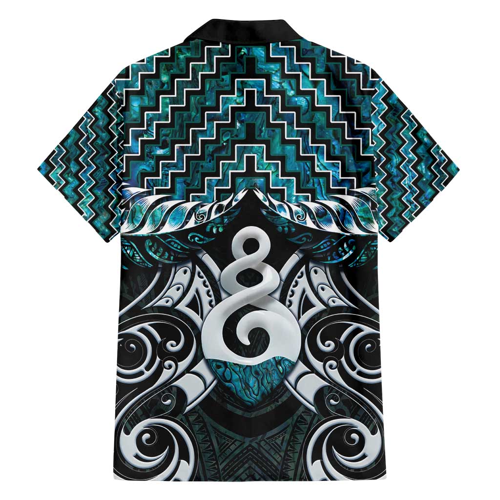 New Zealand Maori Family Matching Off Shoulder Short Dress and Hawaiian Shirt Poutama Pikorua Turquoise Paua Shell