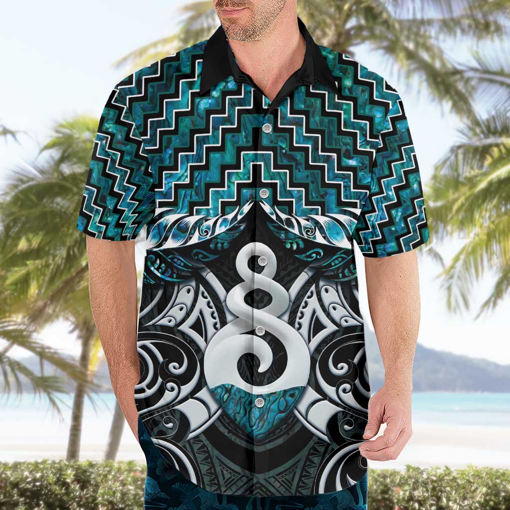 New Zealand Maori Hawaiian Shirt Poutama Pikorua Turquoise Paua Shell LT05 - Vibe Hoodie Shop