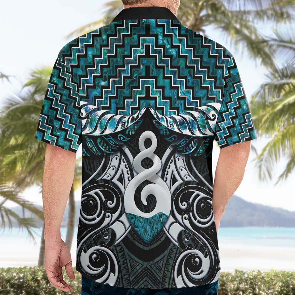 New Zealand Maori Hawaiian Shirt Poutama Pikorua Turquoise Paua Shell LT05 - Vibe Hoodie Shop