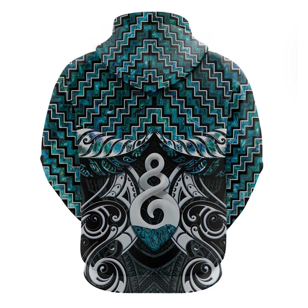 New Zealand Maori Hoodie Poutama Pikorua Turquoise Paua Shell LT05 - Vibe Hoodie Shop