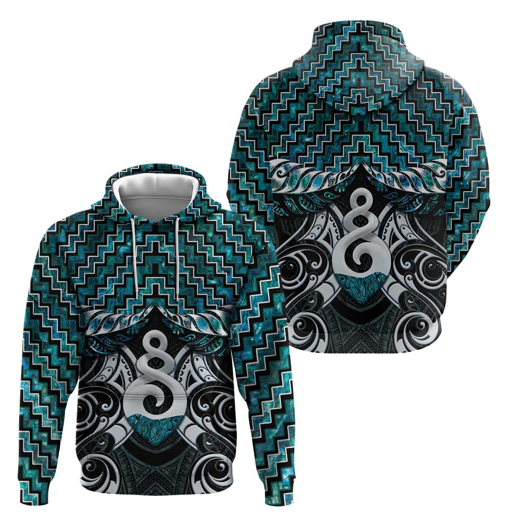 New Zealand Maori Hoodie Poutama Pikorua Turquoise Paua Shell LT05 - Vibe Hoodie Shop