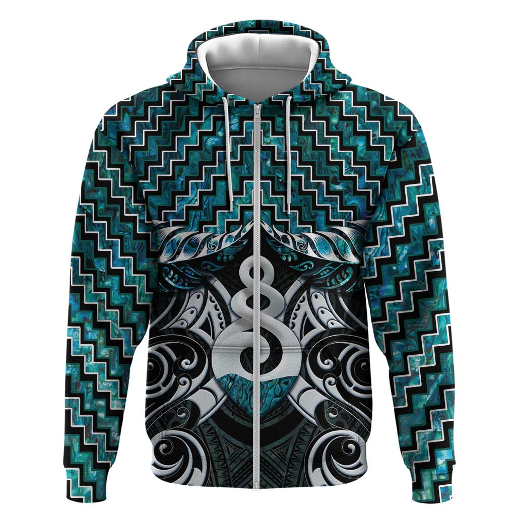 New Zealand Maori Hoodie Poutama Pikorua Turquoise Paua Shell LT05 - Vibe Hoodie Shop