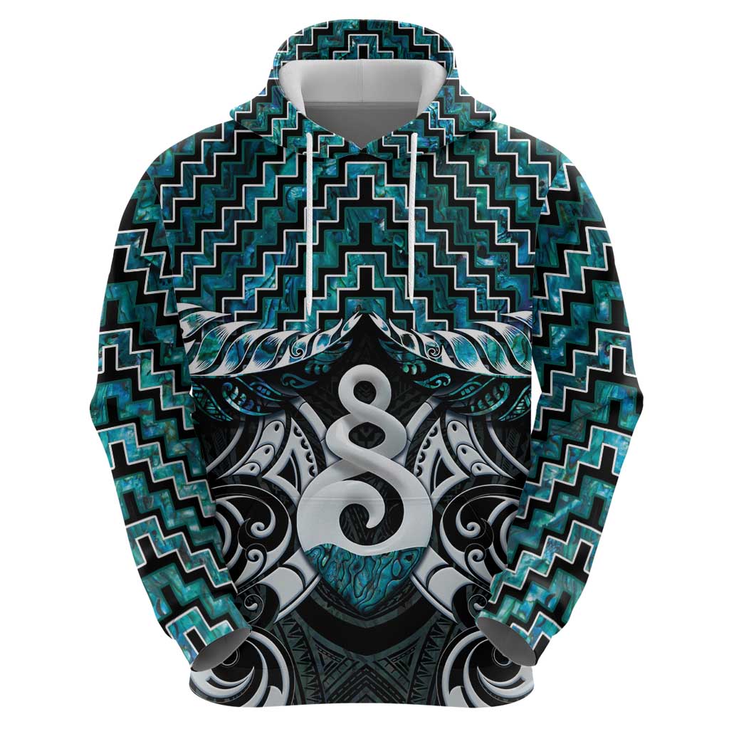 New Zealand Maori Hoodie Poutama Pikorua Turquoise Paua Shell LT05 - Vibe Hoodie Shop