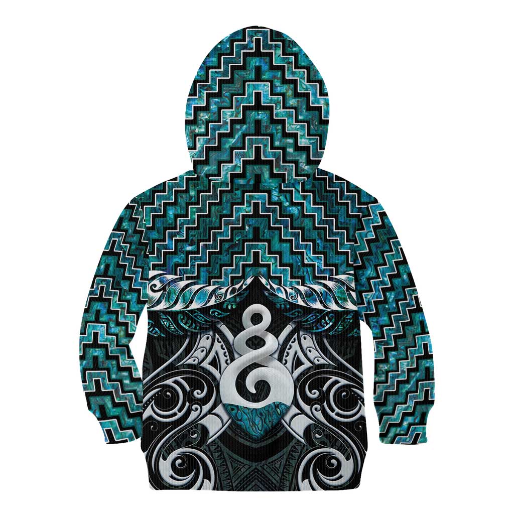 New Zealand Maori Kid Hoodie Poutama Pikorua Turquoise Paua Shell LT05 - Vibe Hoodie Shop