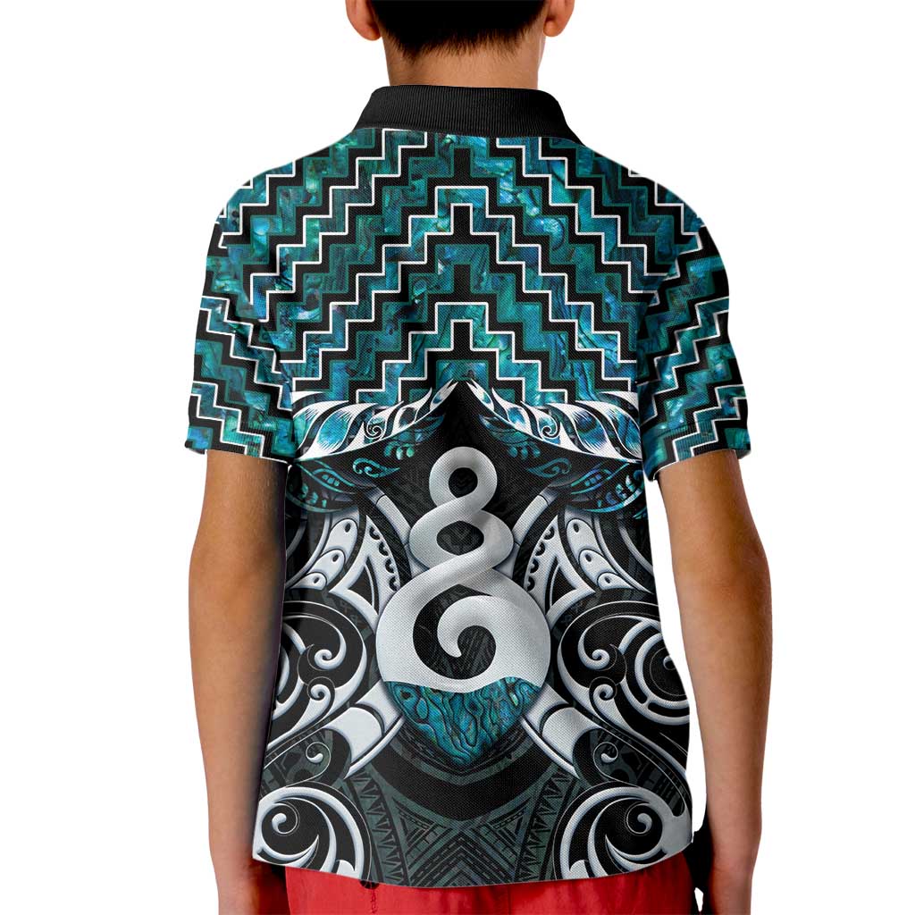 New Zealand Maori Kid Polo Shirt Poutama Pikorua Turquoise Paua Shell LT05 - Vibe Hoodie Shop