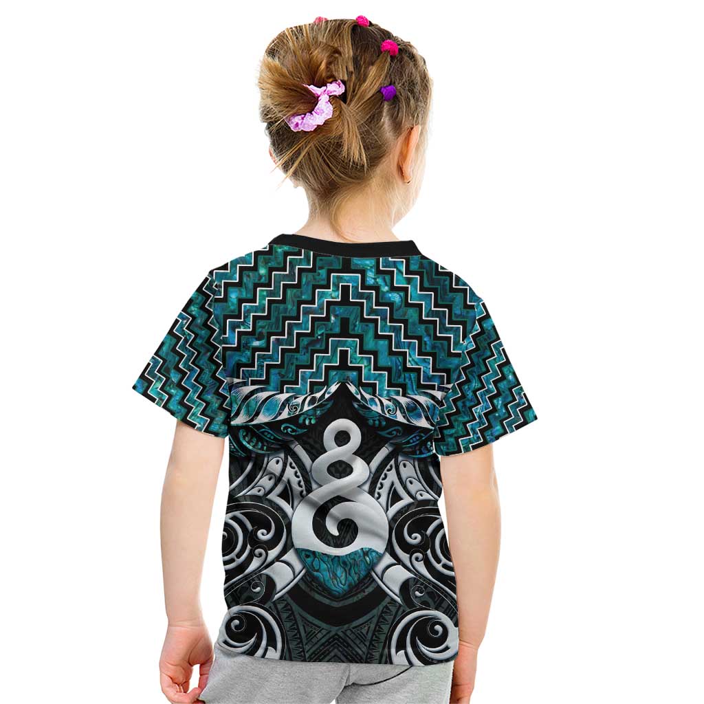 New Zealand Maori Kid T Shirt Poutama Pikorua Turquoise Paua Shell LT05 - Vibe Hoodie Shop