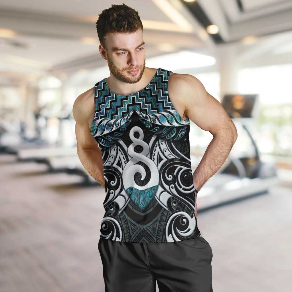 New Zealand Maori Men Tank Top Poutama Pikorua Turquoise Paua Shell LT05 - Vibe Hoodie Shop