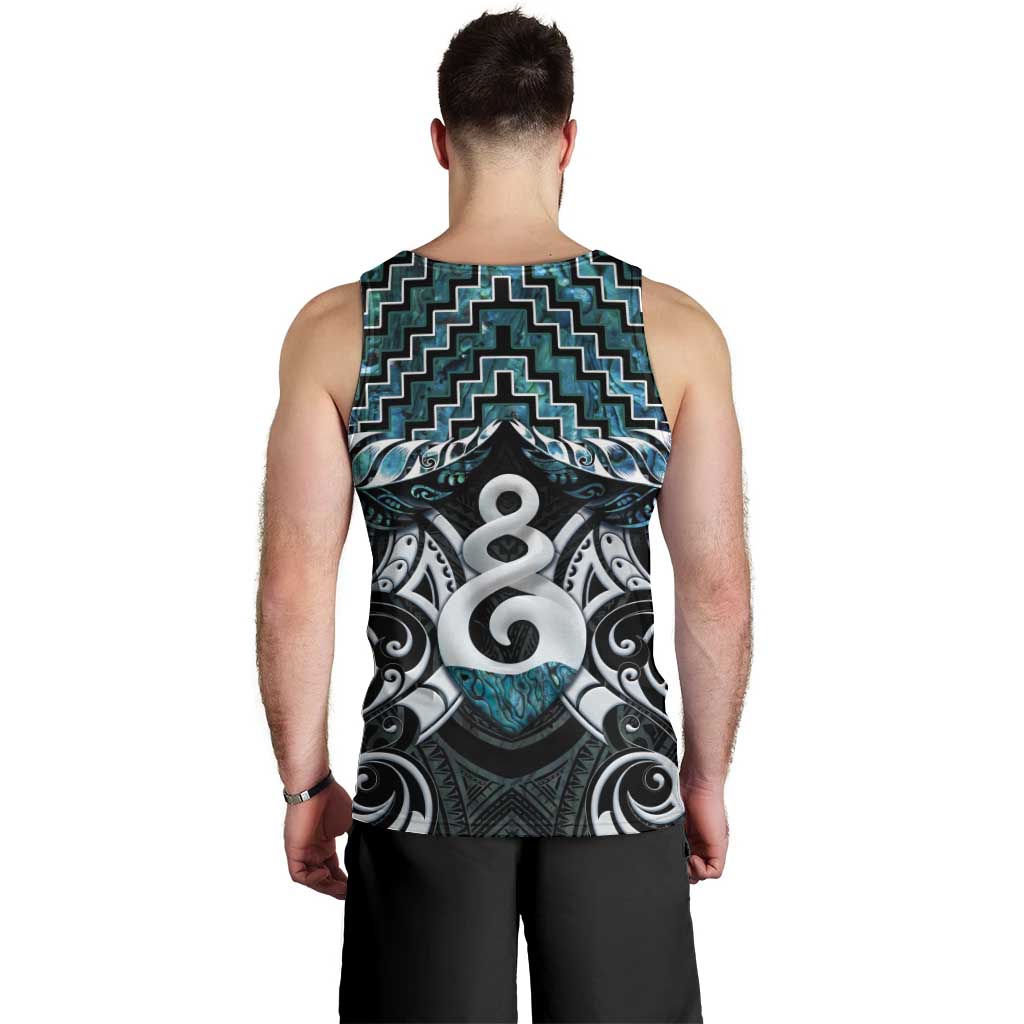 New Zealand Maori Men Tank Top Poutama Pikorua Turquoise Paua Shell LT05 - Vibe Hoodie Shop