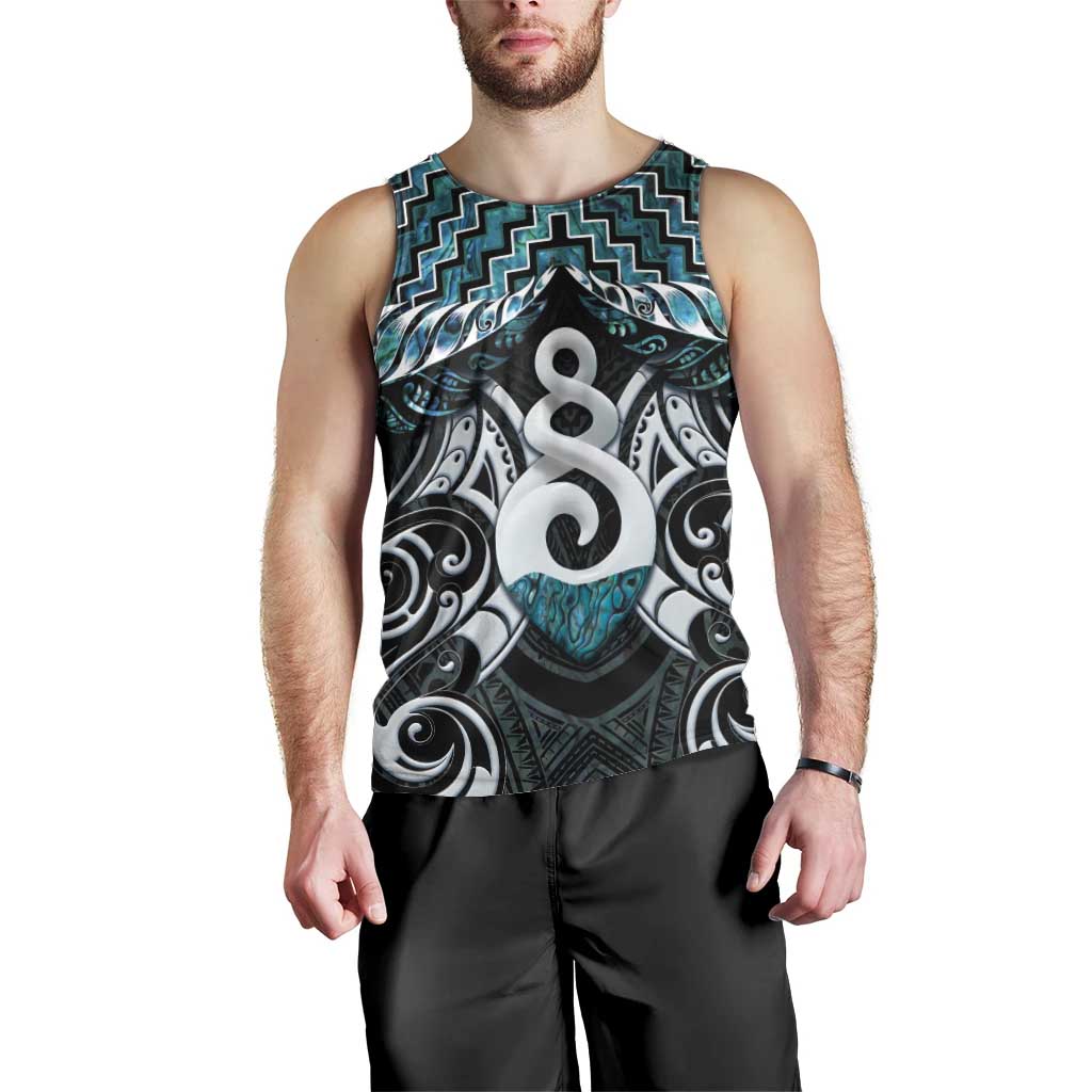 New Zealand Maori Men Tank Top Poutama Pikorua Turquoise Paua Shell LT05 - Vibe Hoodie Shop