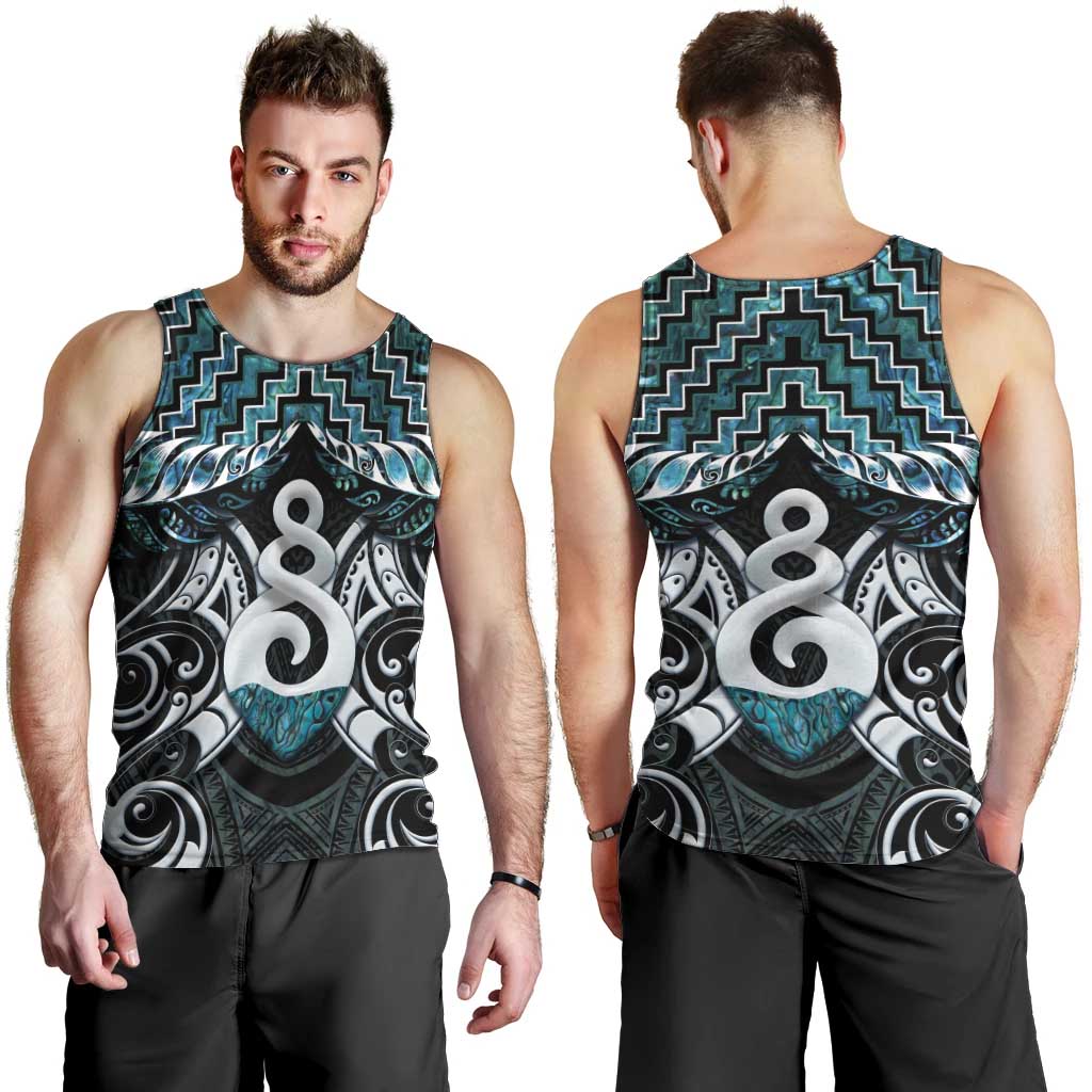 New Zealand Maori Men Tank Top Poutama Pikorua Turquoise Paua Shell LT05 - Vibe Hoodie Shop