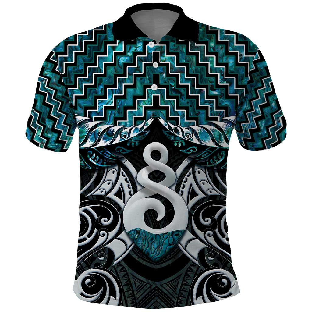 New Zealand Maori Polo Shirt Poutama Pikorua Turquoise Paua Shell LT05 - Vibe Hoodie Shop