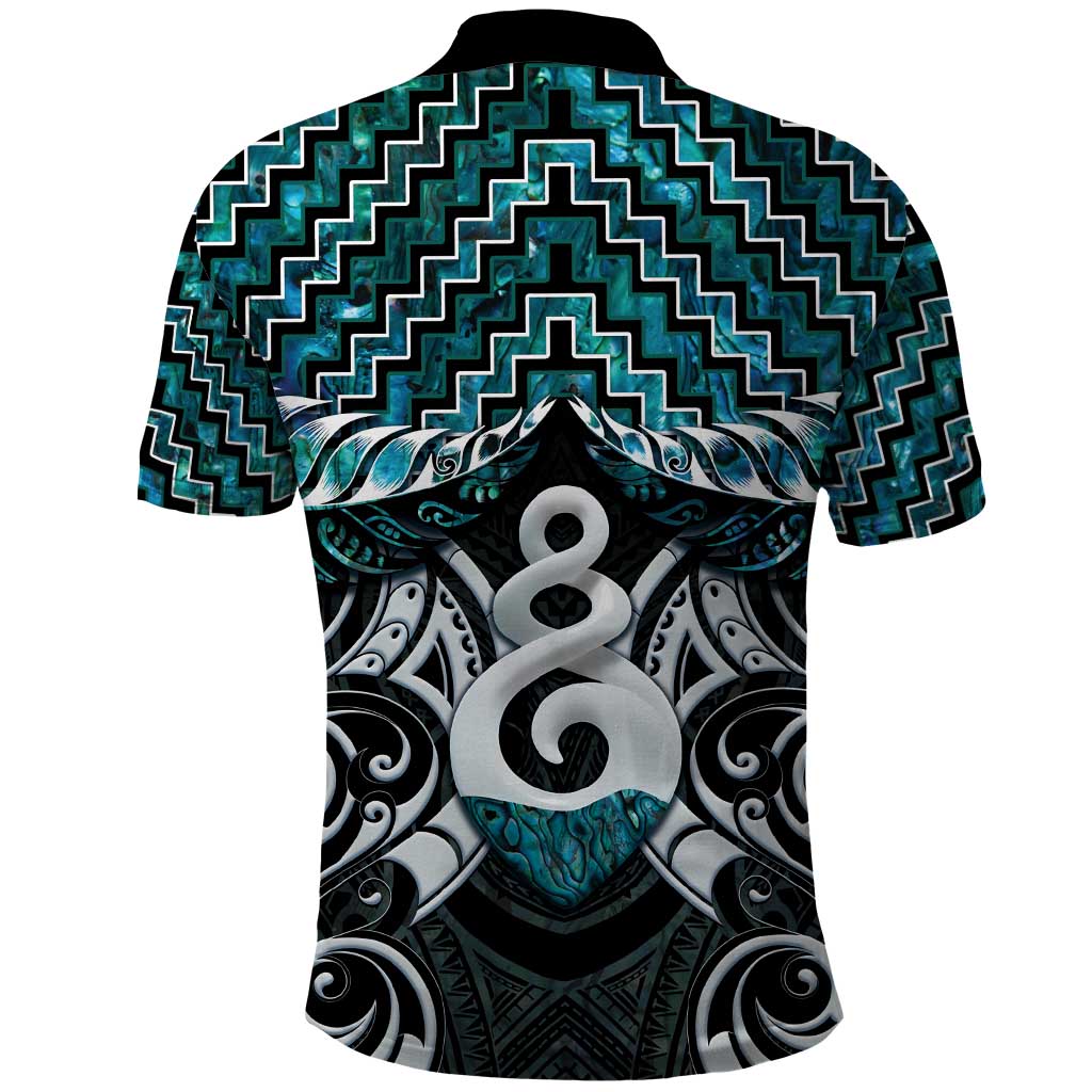 New Zealand Maori Polo Shirt Poutama Pikorua Turquoise Paua Shell LT05 - Vibe Hoodie Shop