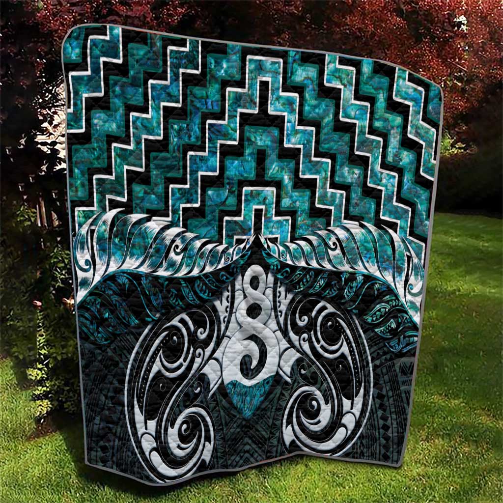 New Zealand Maori Quilt Poutama Pikorua Turquoise Paua Shell LT05 - Vibe Hoodie Shop