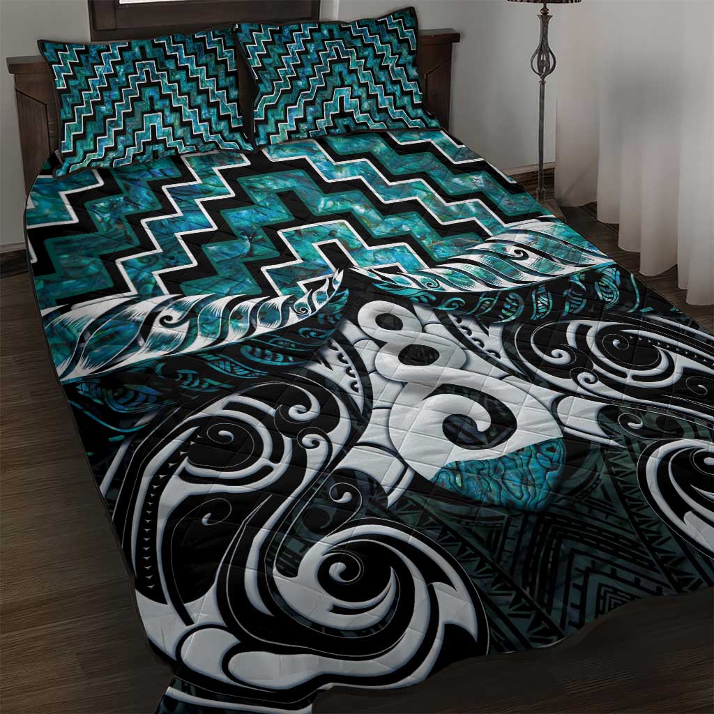 New Zealand Maori Quilt Bed Set Poutama Pikorua Turquoise Paua Shell LT05 - Vibe Hoodie Shop