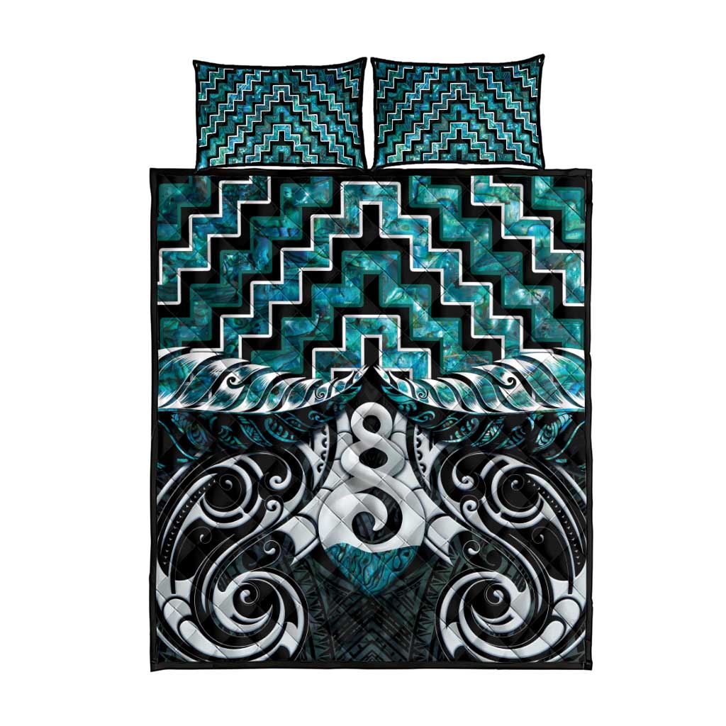 New Zealand Maori Quilt Bed Set Poutama Pikorua Turquoise Paua Shell LT05 - Vibe Hoodie Shop