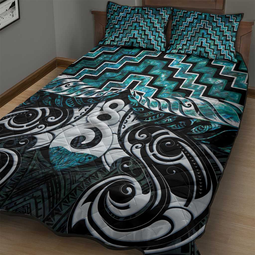 New Zealand Maori Quilt Bed Set Poutama Pikorua Turquoise Paua Shell LT05 - Vibe Hoodie Shop