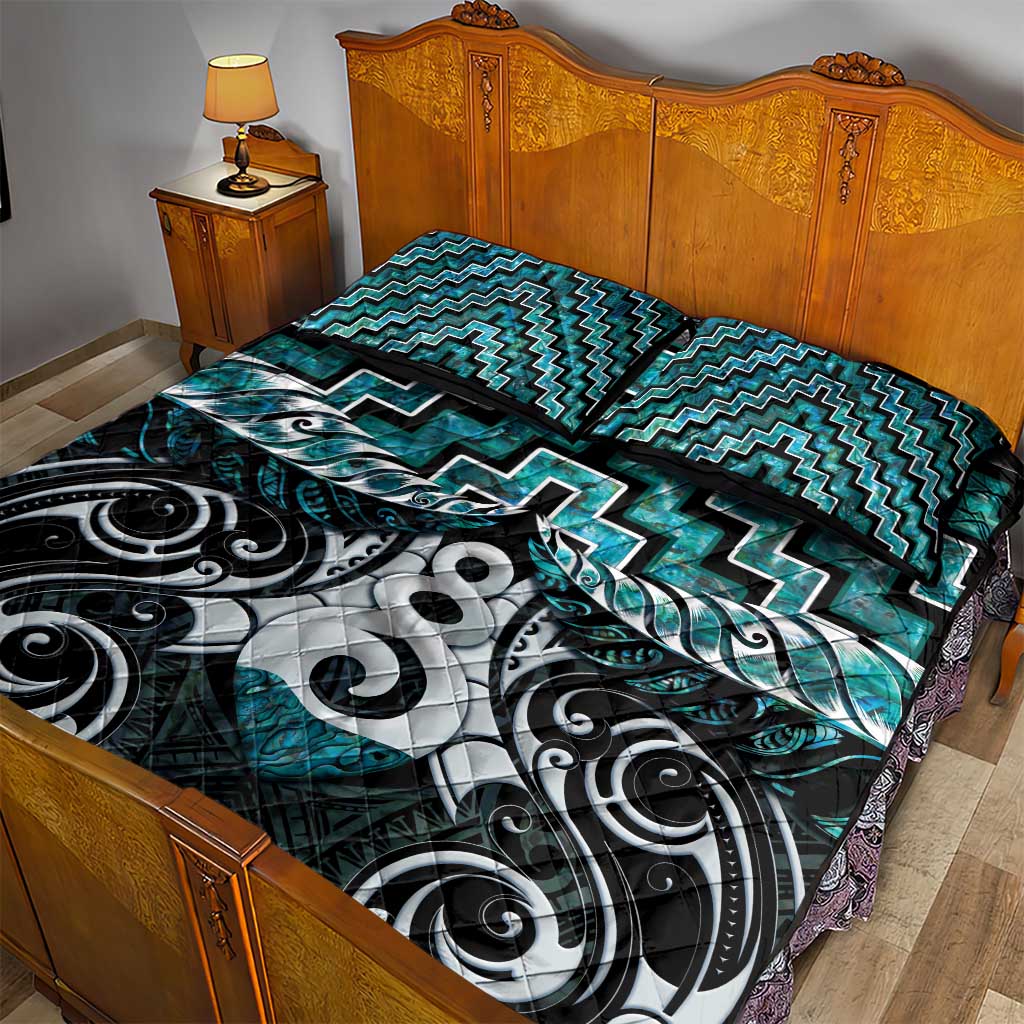 New Zealand Maori Quilt Bed Set Poutama Pikorua Turquoise Paua Shell LT05 - Vibe Hoodie Shop