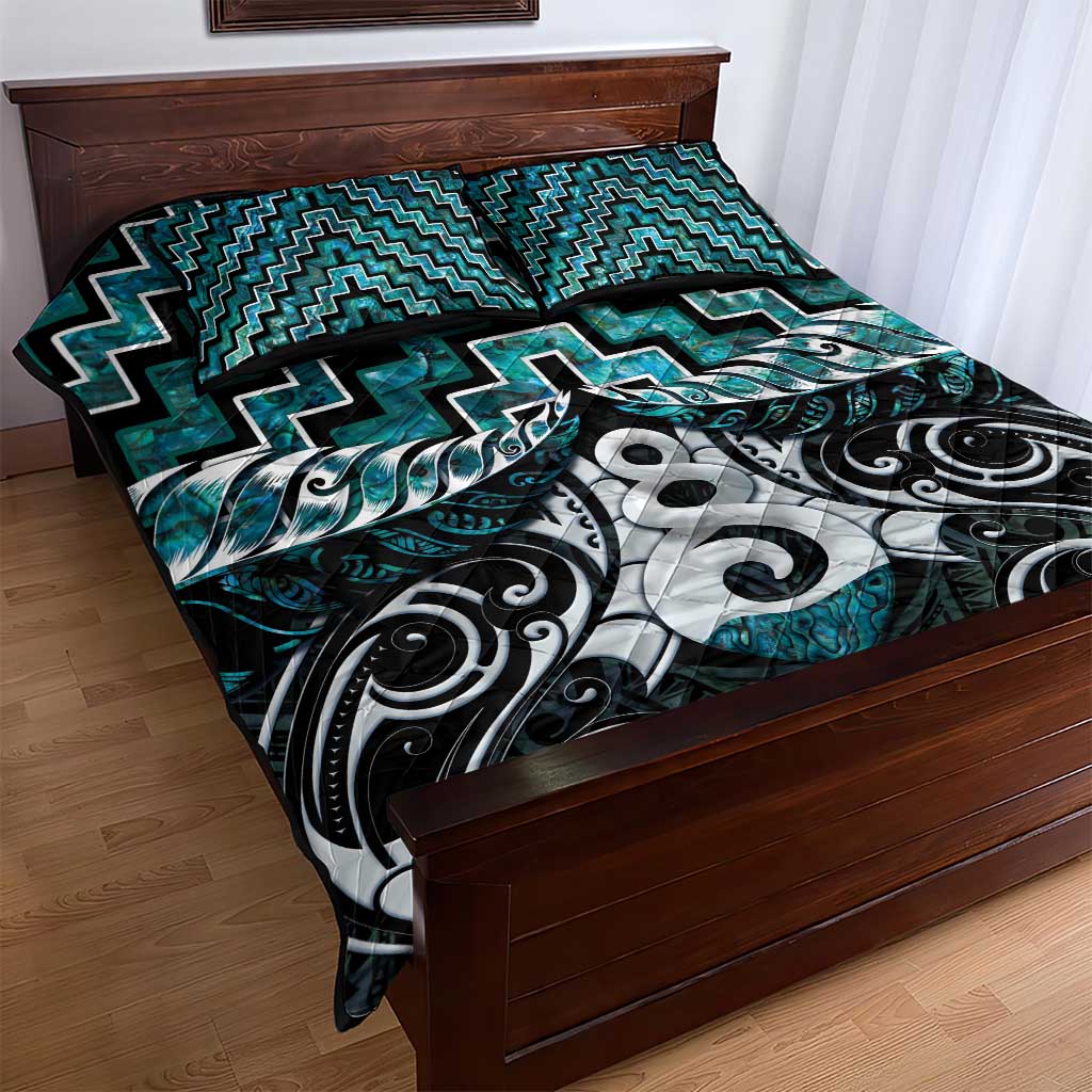 New Zealand Maori Quilt Bed Set Poutama Pikorua Turquoise Paua Shell LT05 - Vibe Hoodie Shop