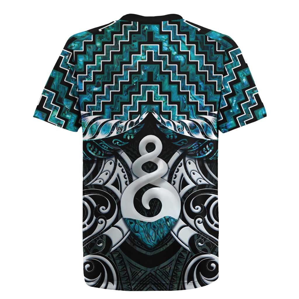 New Zealand Maori Rugby Jersey Poutama Pikorua Turquoise Paua Shell