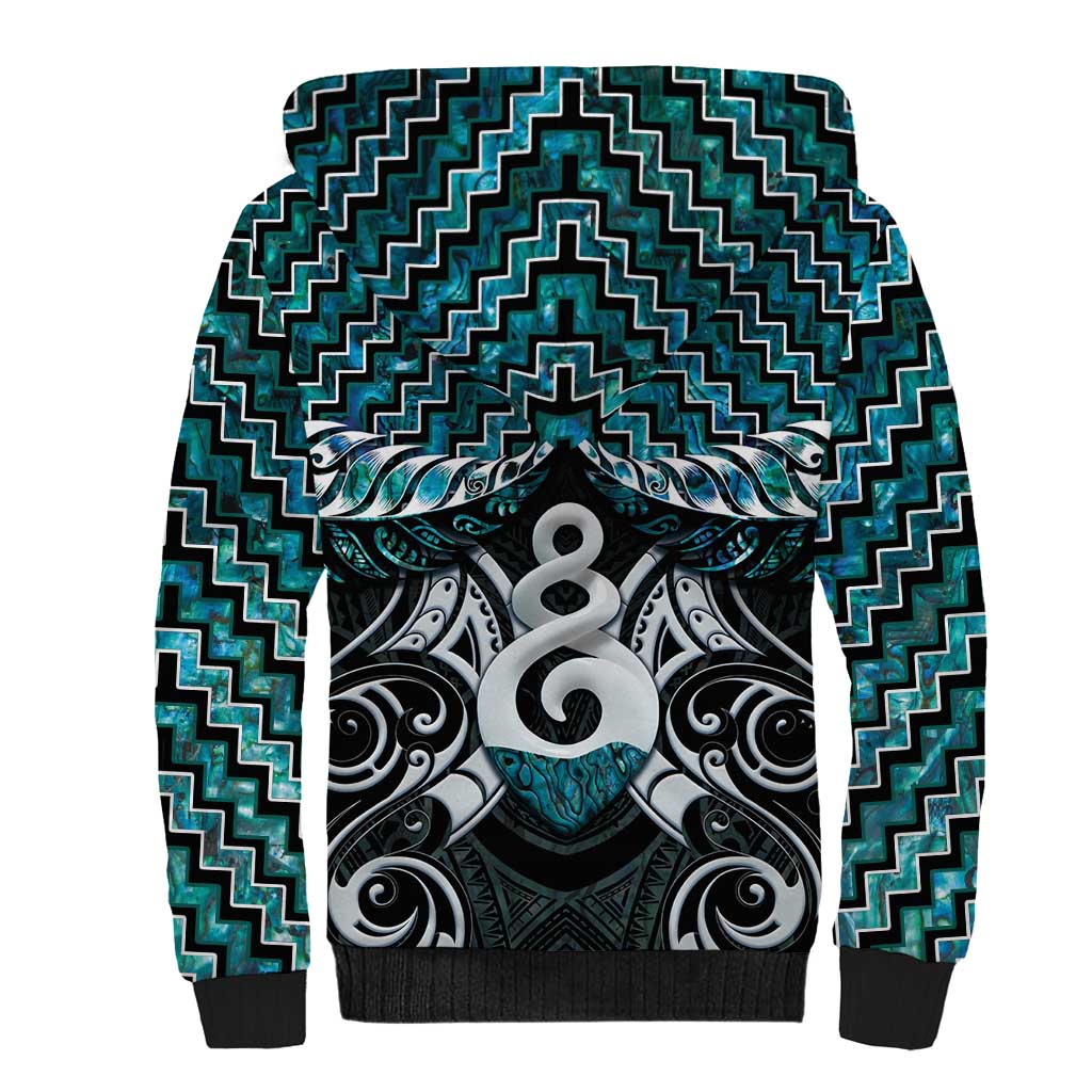 New Zealand Maori Sherpa Hoodie Poutama Pikorua Turquoise Paua Shell LT05 - Vibe Hoodie Shop