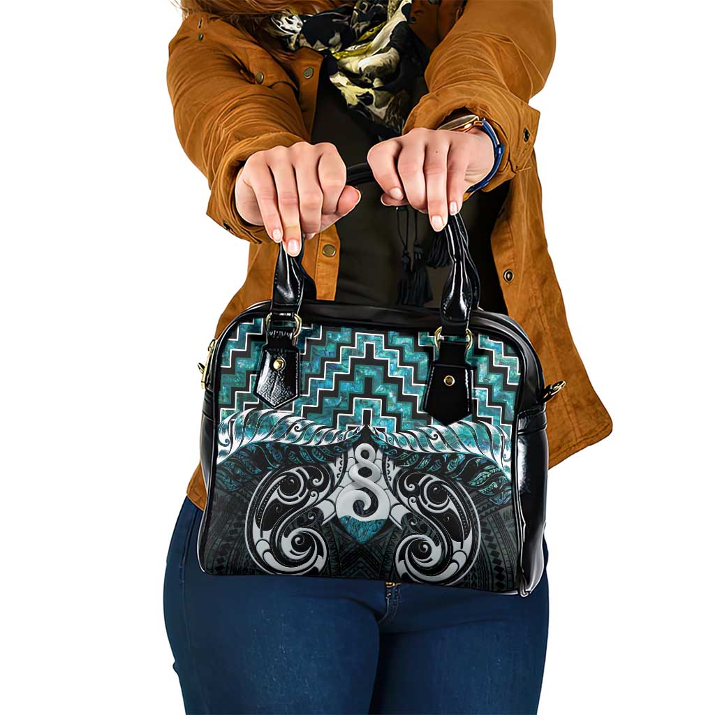 New Zealand Maori Shoulder Handbag Poutama Pikorua Turquoise Paua Shell LT05 - Vibe Hoodie Shop