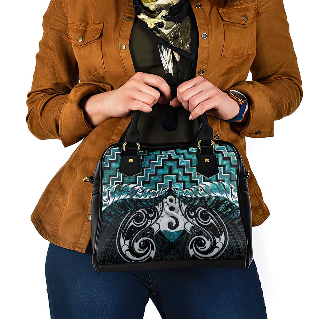 New Zealand Maori Shoulder Handbag Poutama Pikorua Turquoise Paua Shell LT05 - Vibe Hoodie Shop