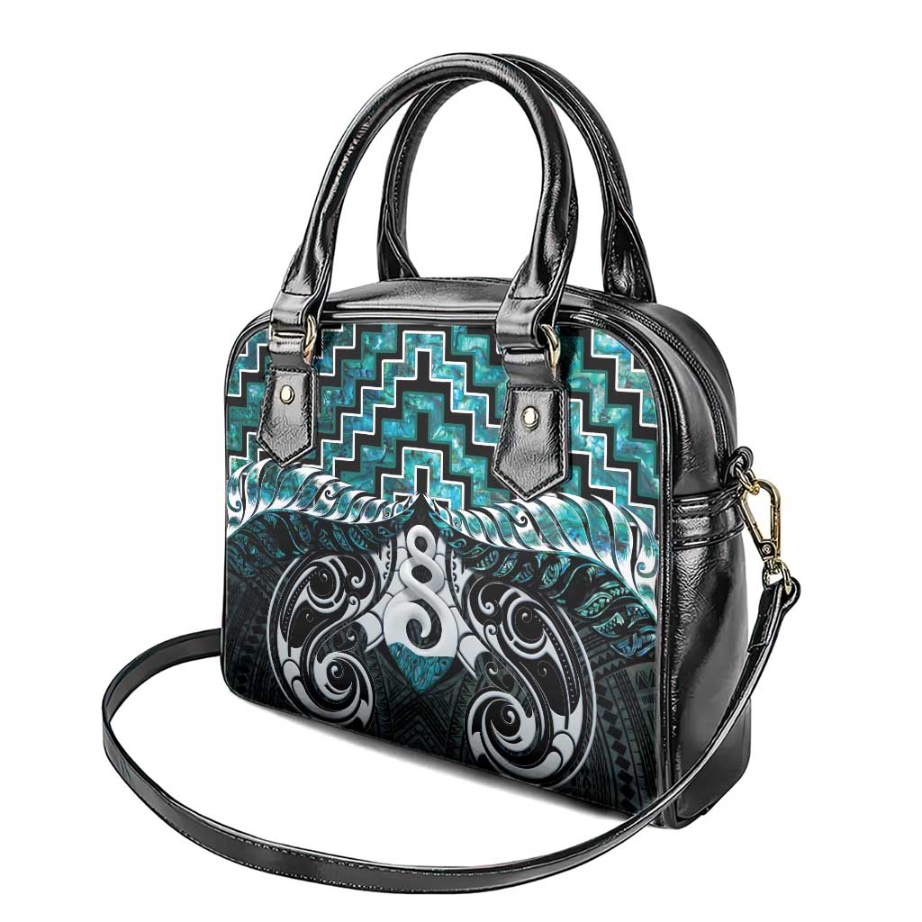 New Zealand Maori Shoulder Handbag Poutama Pikorua Turquoise Paua Shell LT05 - Vibe Hoodie Shop