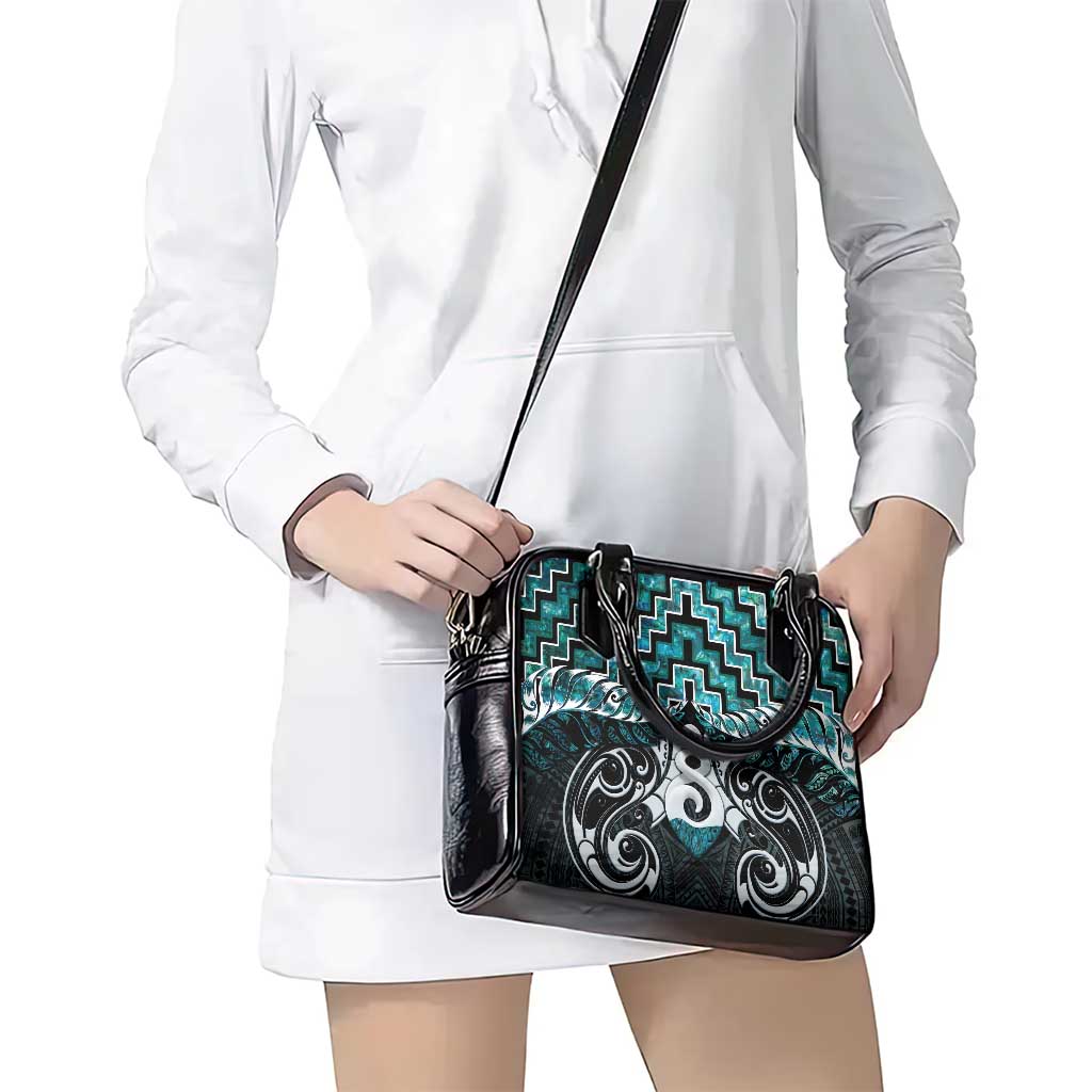 New Zealand Maori Shoulder Handbag Poutama Pikorua Turquoise Paua Shell LT05 - Vibe Hoodie Shop