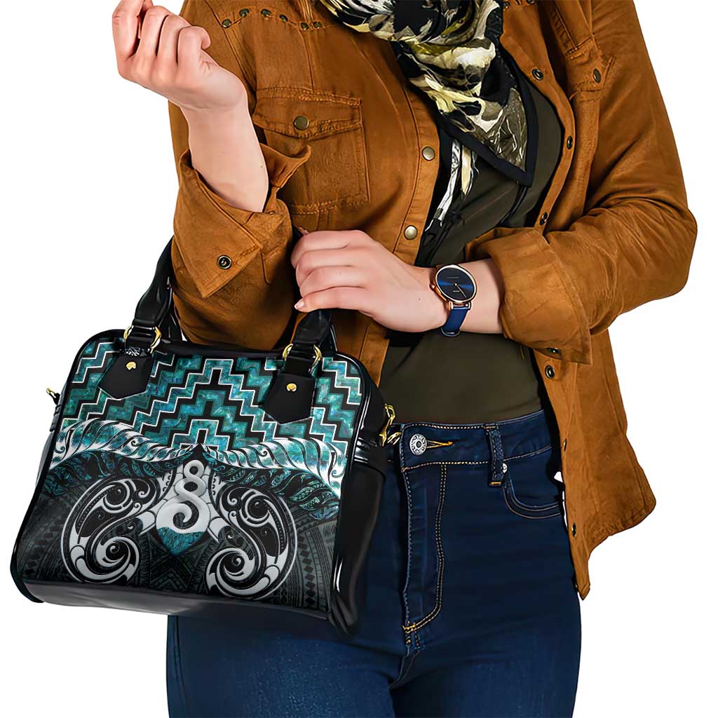 New Zealand Maori Shoulder Handbag Poutama Pikorua Turquoise Paua Shell LT05 - Vibe Hoodie Shop