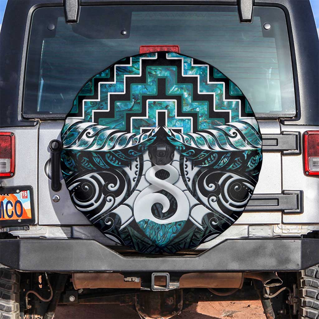 New Zealand Maori Spare Tire Cover Poutama Pikorua Turquoise Paua Shell LT05 - Vibe Hoodie Shop