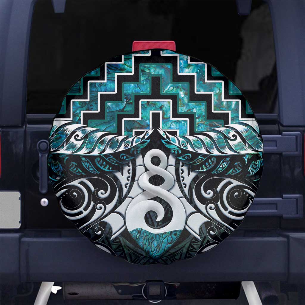 New Zealand Maori Spare Tire Cover Poutama Pikorua Turquoise Paua Shell LT05 - Vibe Hoodie Shop