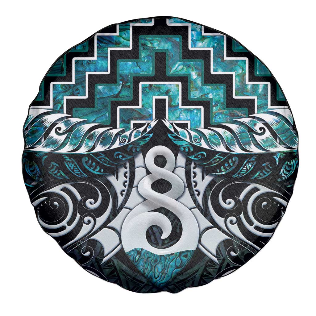 New Zealand Maori Spare Tire Cover Poutama Pikorua Turquoise Paua Shell LT05 - Vibe Hoodie Shop