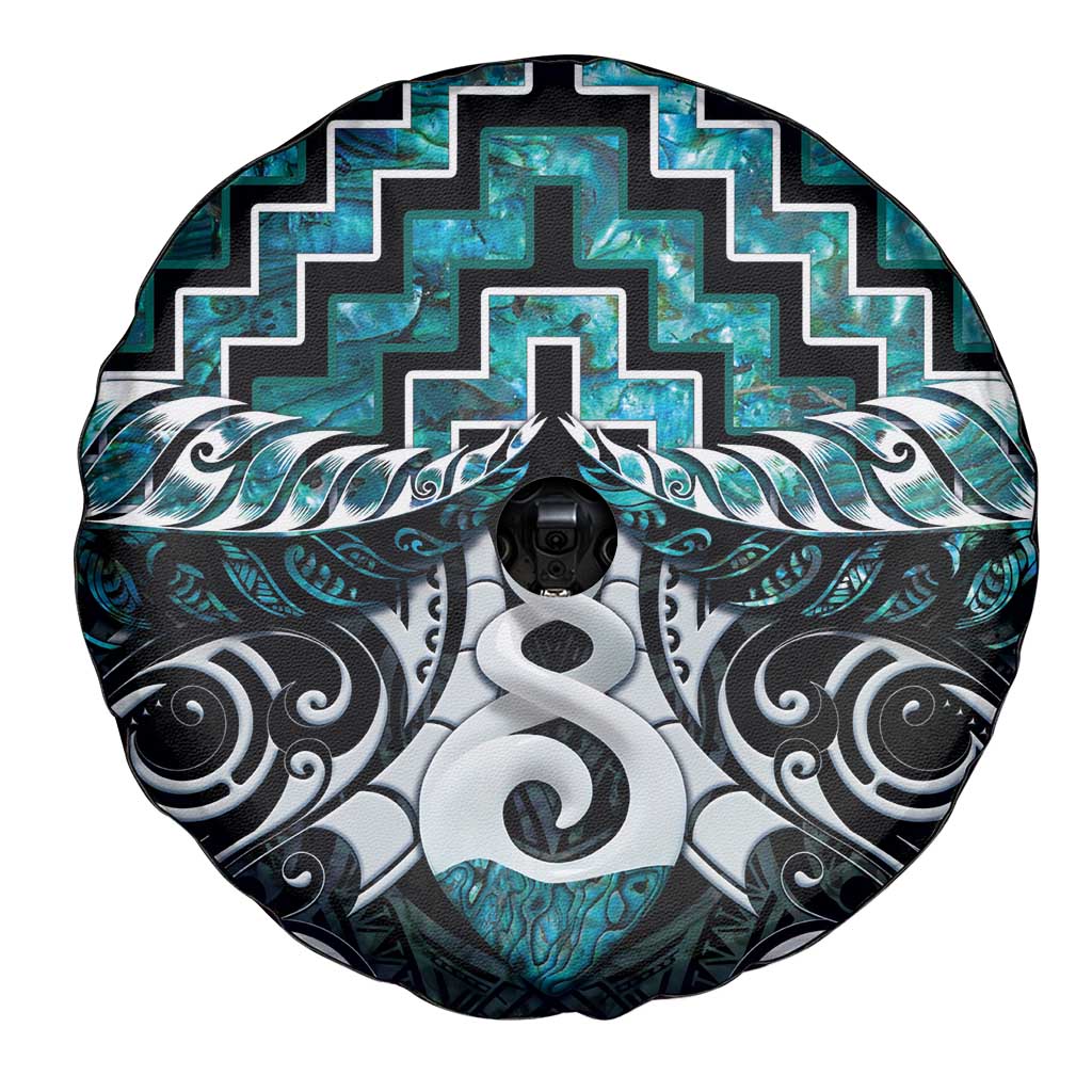 New Zealand Maori Spare Tire Cover Poutama Pikorua Turquoise Paua Shell LT05 - Vibe Hoodie Shop