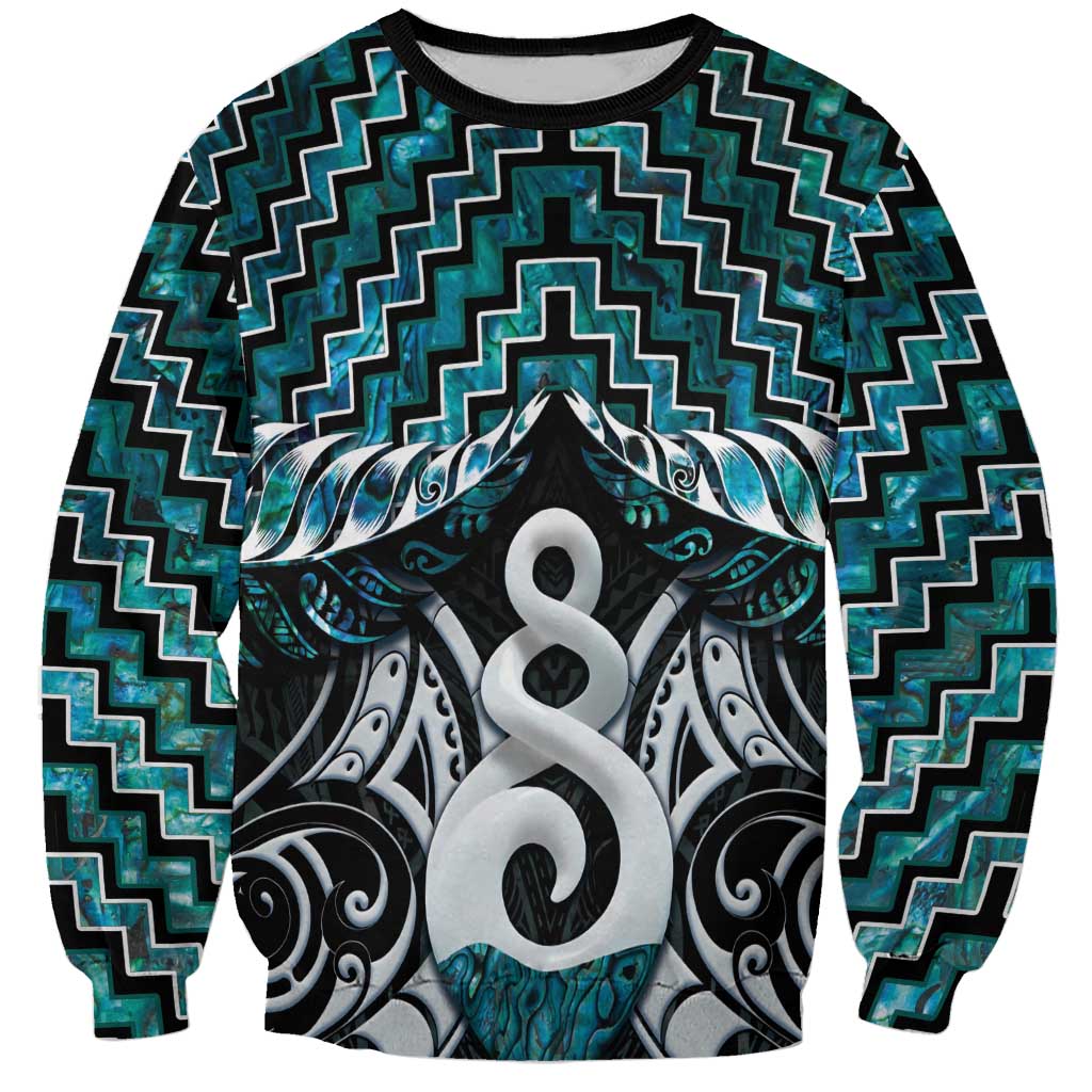 New Zealand Maori Sweatshirt Poutama Pikorua Turquoise Paua Shell LT05 - Vibe Hoodie Shop