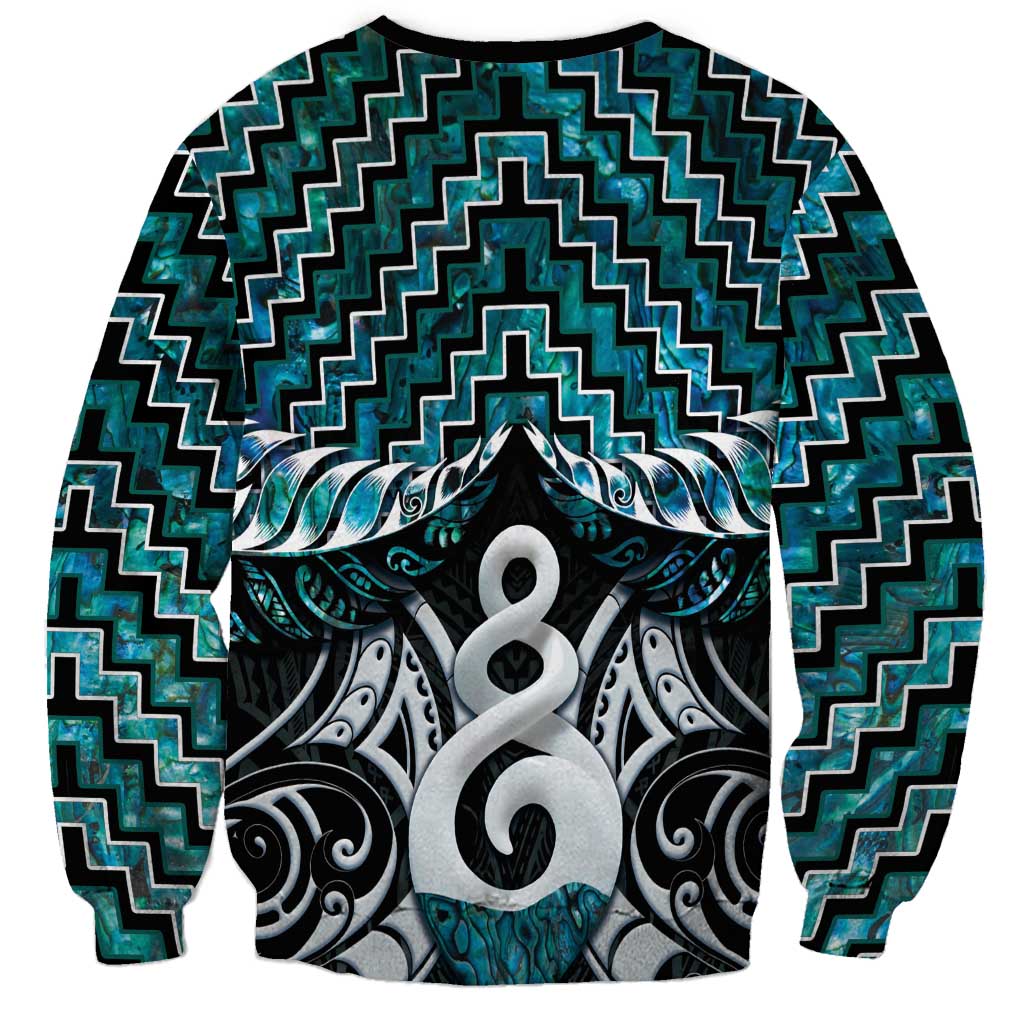 New Zealand Maori Sweatshirt Poutama Pikorua Turquoise Paua Shell LT05 - Vibe Hoodie Shop