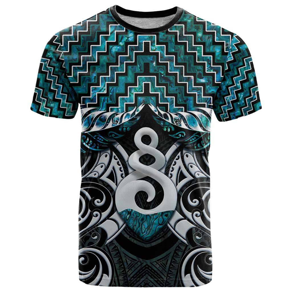 New Zealand Maori T Shirt Poutama Pikorua Turquoise Paua Shell LT05 - Vibe Hoodie Shop