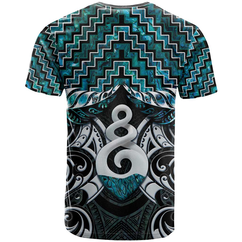 New Zealand Maori T Shirt Poutama Pikorua Turquoise Paua Shell LT05 - Vibe Hoodie Shop