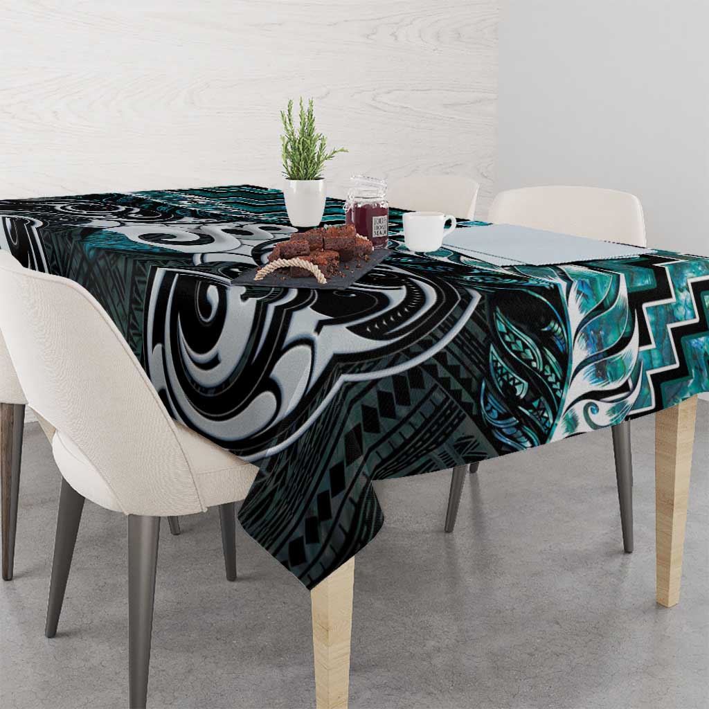 New Zealand Maori Tablecloth Poutama Pikorua Turquoise Paua Shell