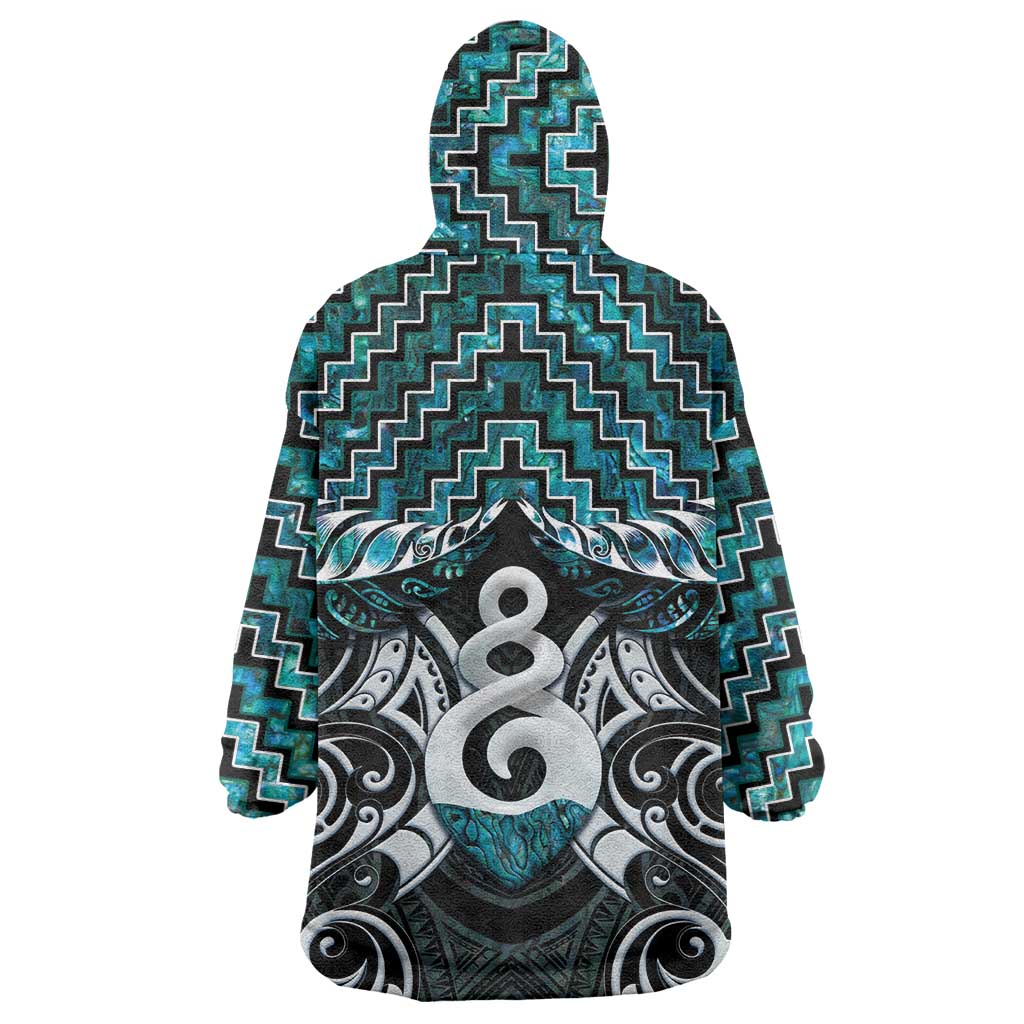 New Zealand Maori Wearable Blanket Hoodie Poutama Pikorua Turquoise Paua Shell LT05 - Vibe Hoodie Shop