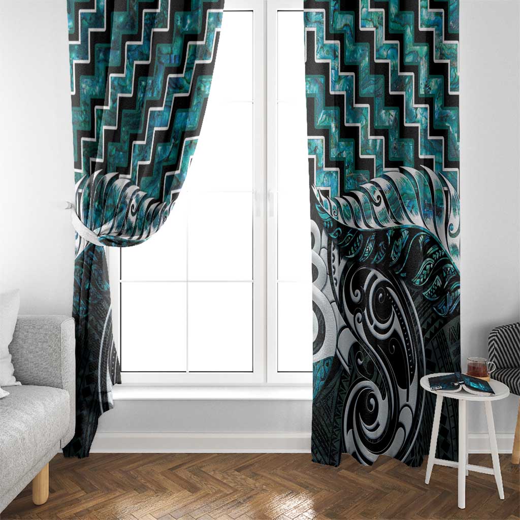 New Zealand Maori Window Curtain Poutama Pikorua Turquoise Paua Shell