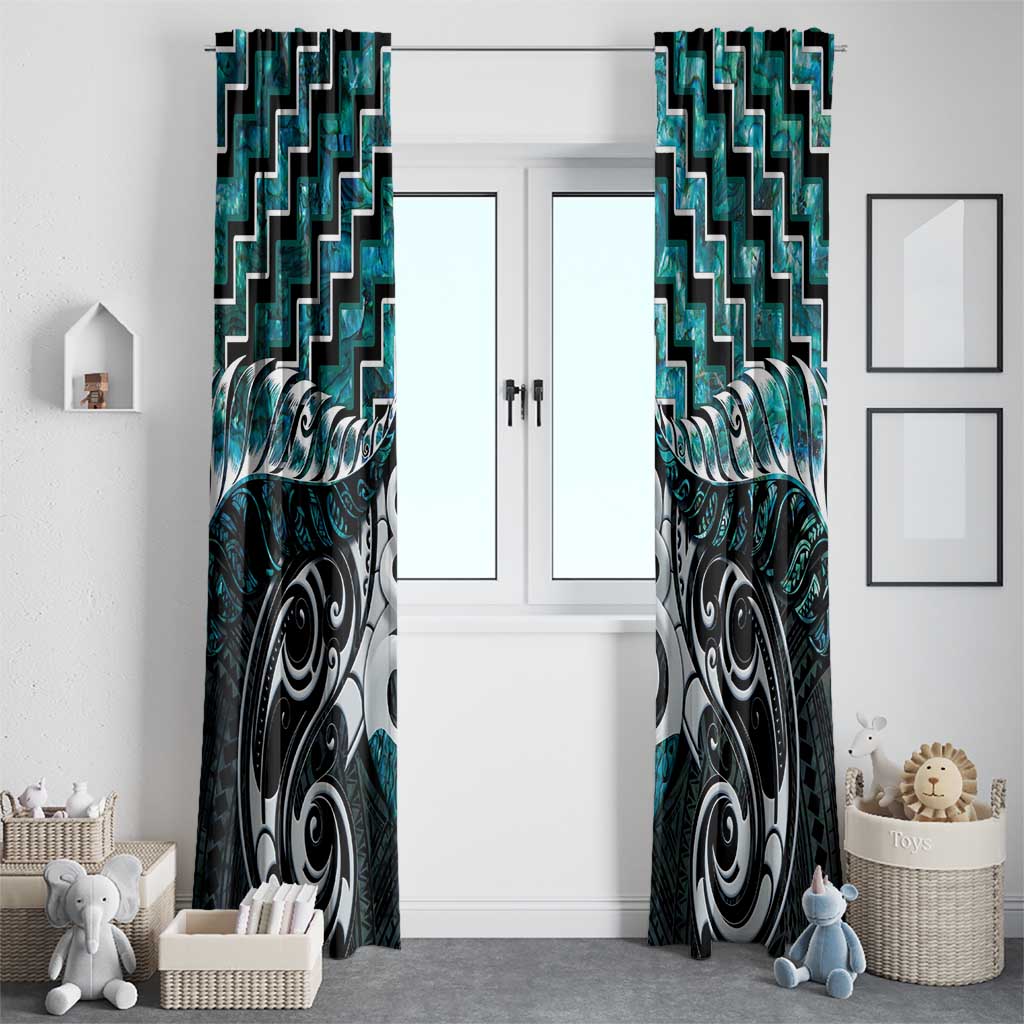 New Zealand Maori Window Curtain Poutama Pikorua Turquoise Paua Shell