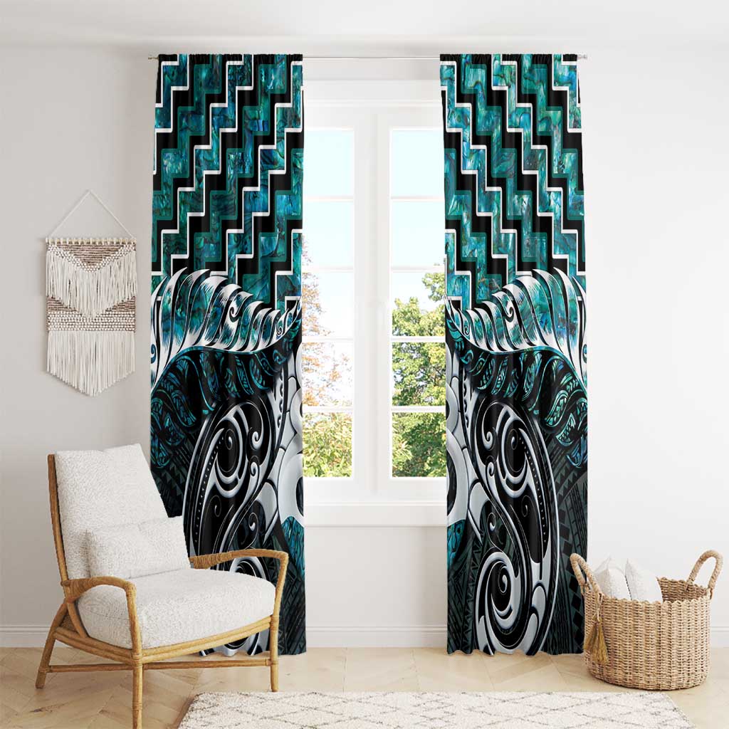 New Zealand Maori Window Curtain Poutama Pikorua Turquoise Paua Shell