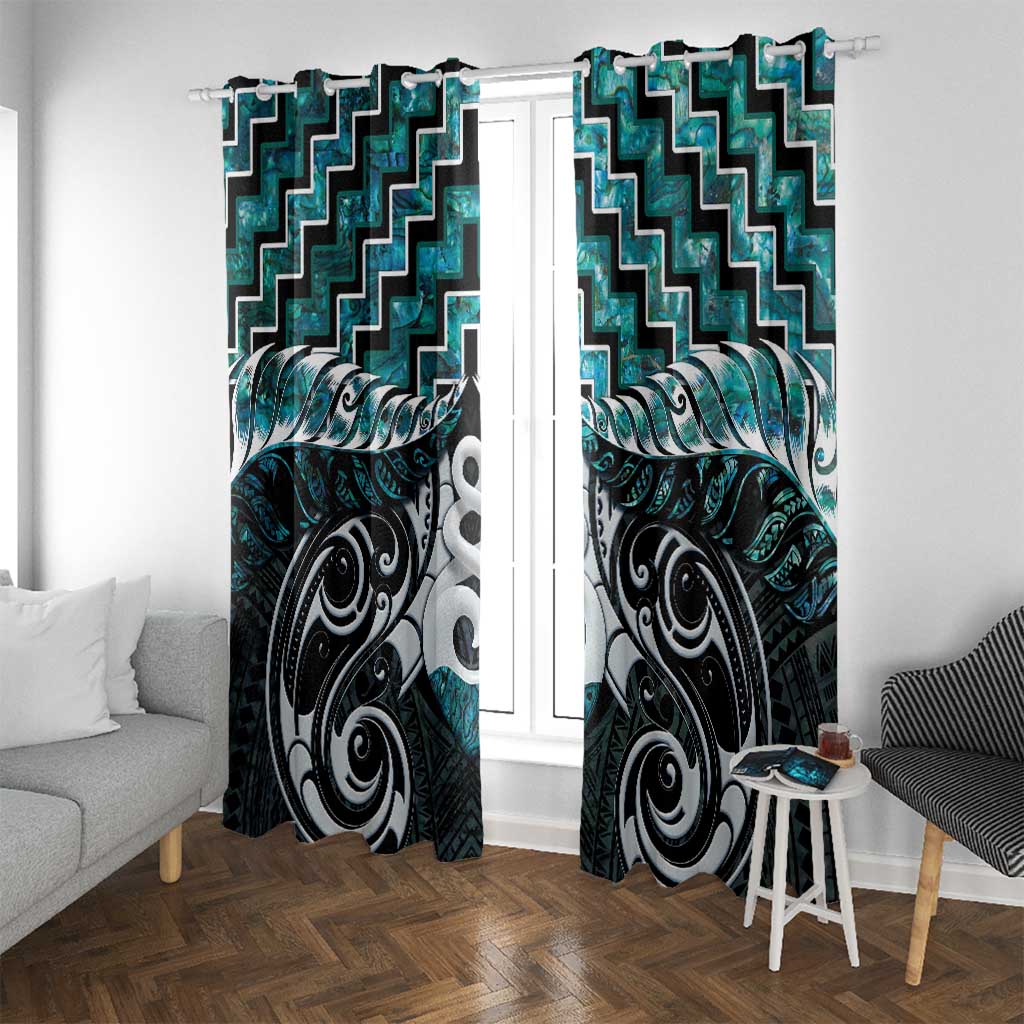 New Zealand Maori Window Curtain Poutama Pikorua Turquoise Paua Shell