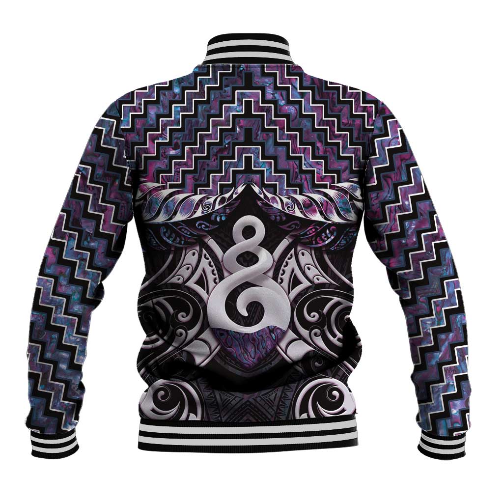 New Zealand Maori Baseball Jacket Poutama Pikorua Purple Paua Shell LT05 - Vibe Hoodie Shop