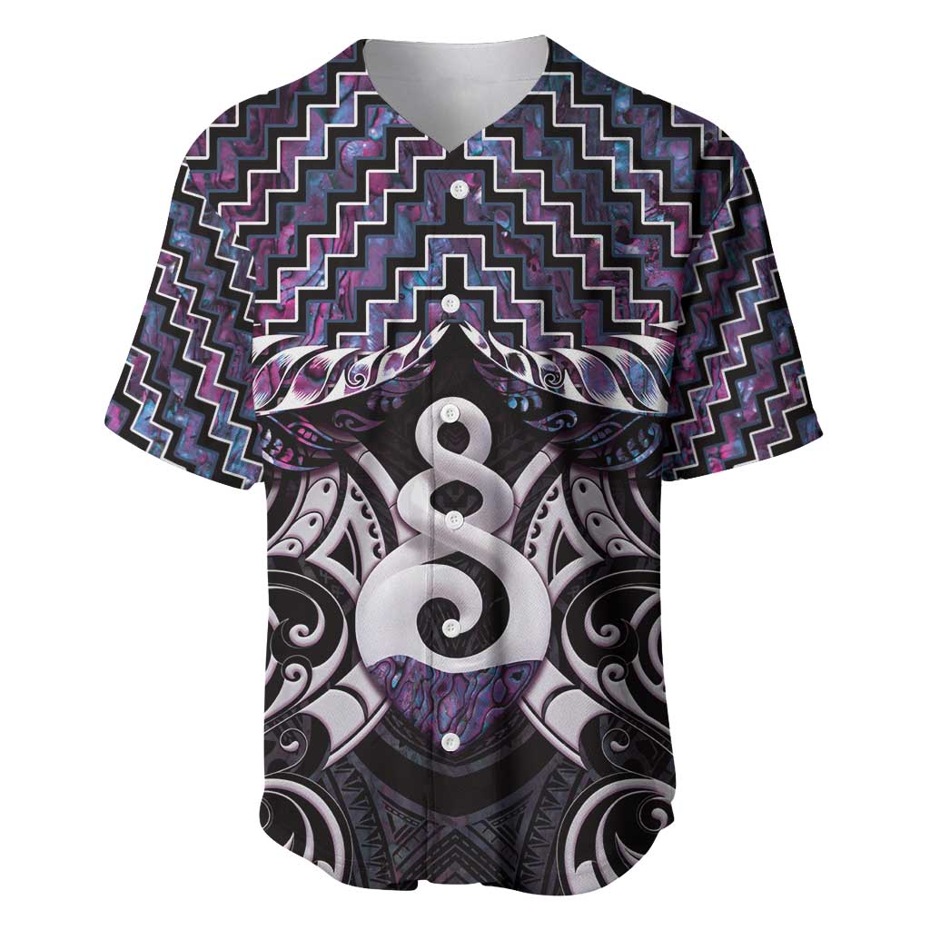 New Zealand Maori Baseball Jersey Poutama Pikorua Purple Paua Shell LT05 - Vibe Hoodie Shop