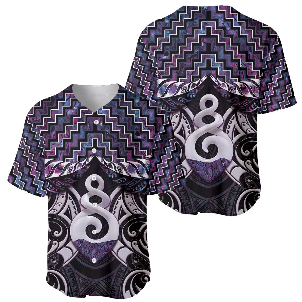 New Zealand Maori Baseball Jersey Poutama Pikorua Purple Paua Shell LT05 - Vibe Hoodie Shop