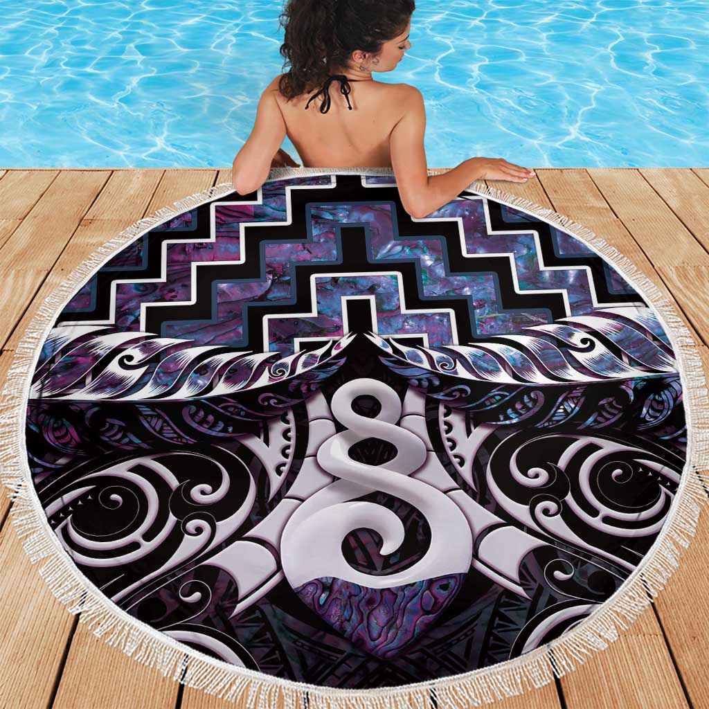 New Zealand Maori Beach Blanket Poutama Pikorua Purple Paua Shell