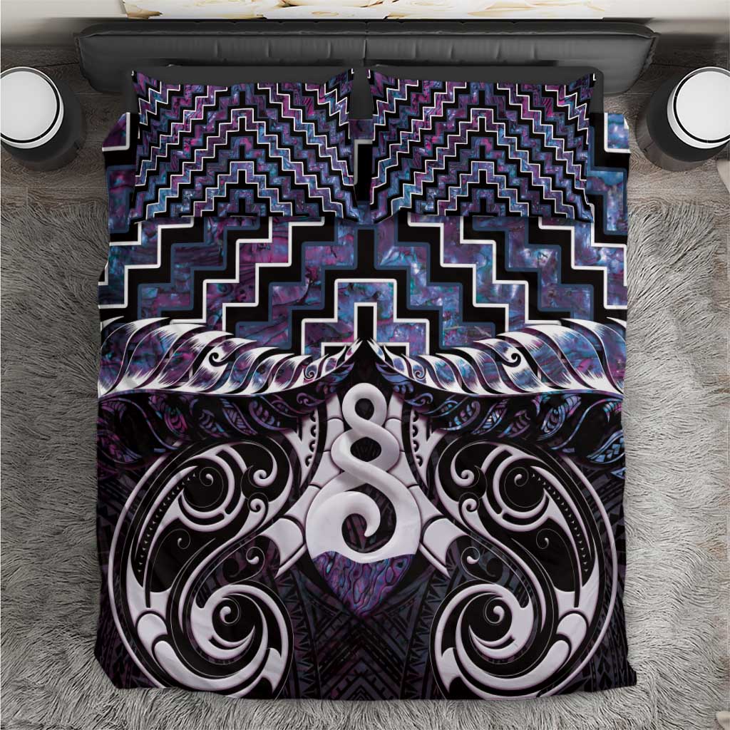 New Zealand Maori Bedding Set Poutama Pikorua Purple Paua Shell LT05 - Vibe Hoodie Shop