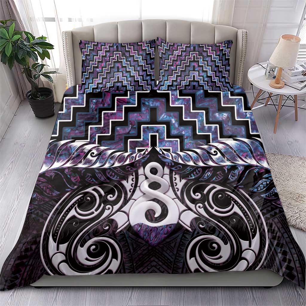 New Zealand Maori Bedding Set Poutama Pikorua Purple Paua Shell LT05 - Vibe Hoodie Shop