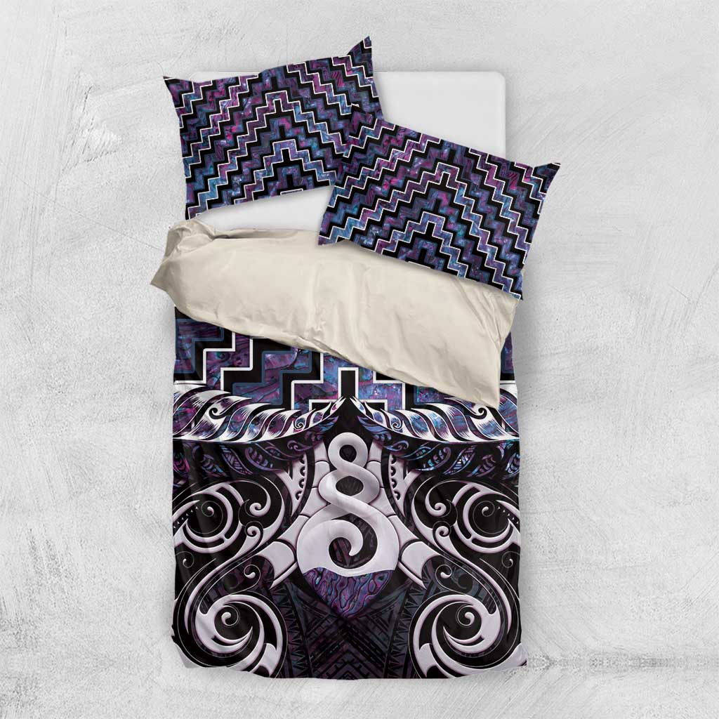 New Zealand Maori Bedding Set Poutama Pikorua Purple Paua Shell LT05 - Vibe Hoodie Shop